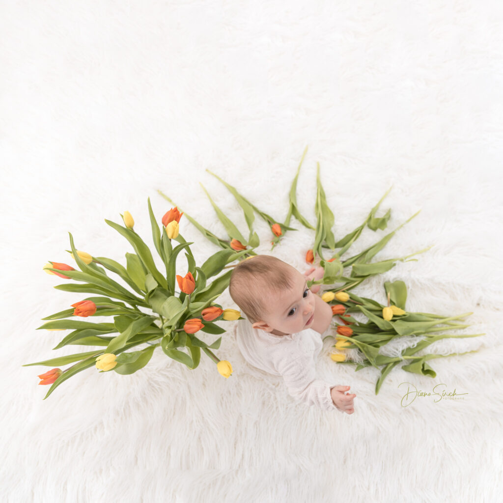 Baby mit Tulpen